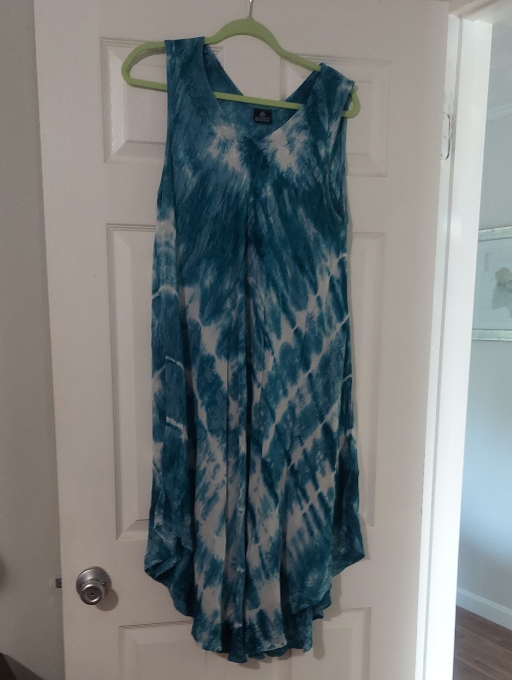 Advance Apparels Teal and White Tie-Dye Sleeveless Dress